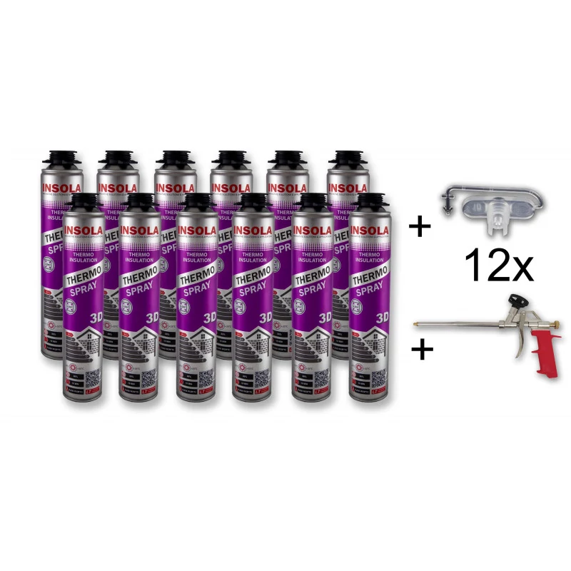 Komplett hőszigetelő készlet INSOLA Thermo Spray (12 darab) + ajándék INSOLA pisztoly + szögfúvóka